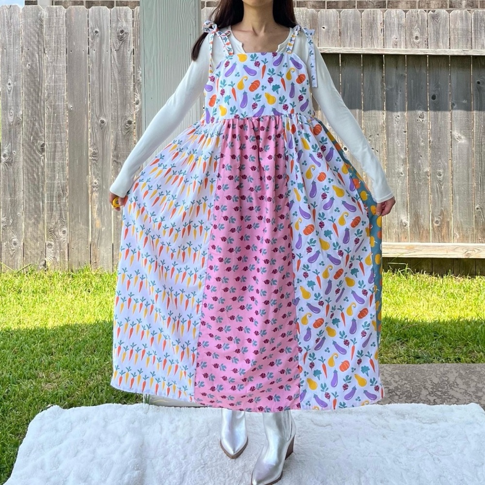 Whimsical Veggie Garden Dress Handmade with Shoulder Ties | SKU 08031 - Picture 9 of 10